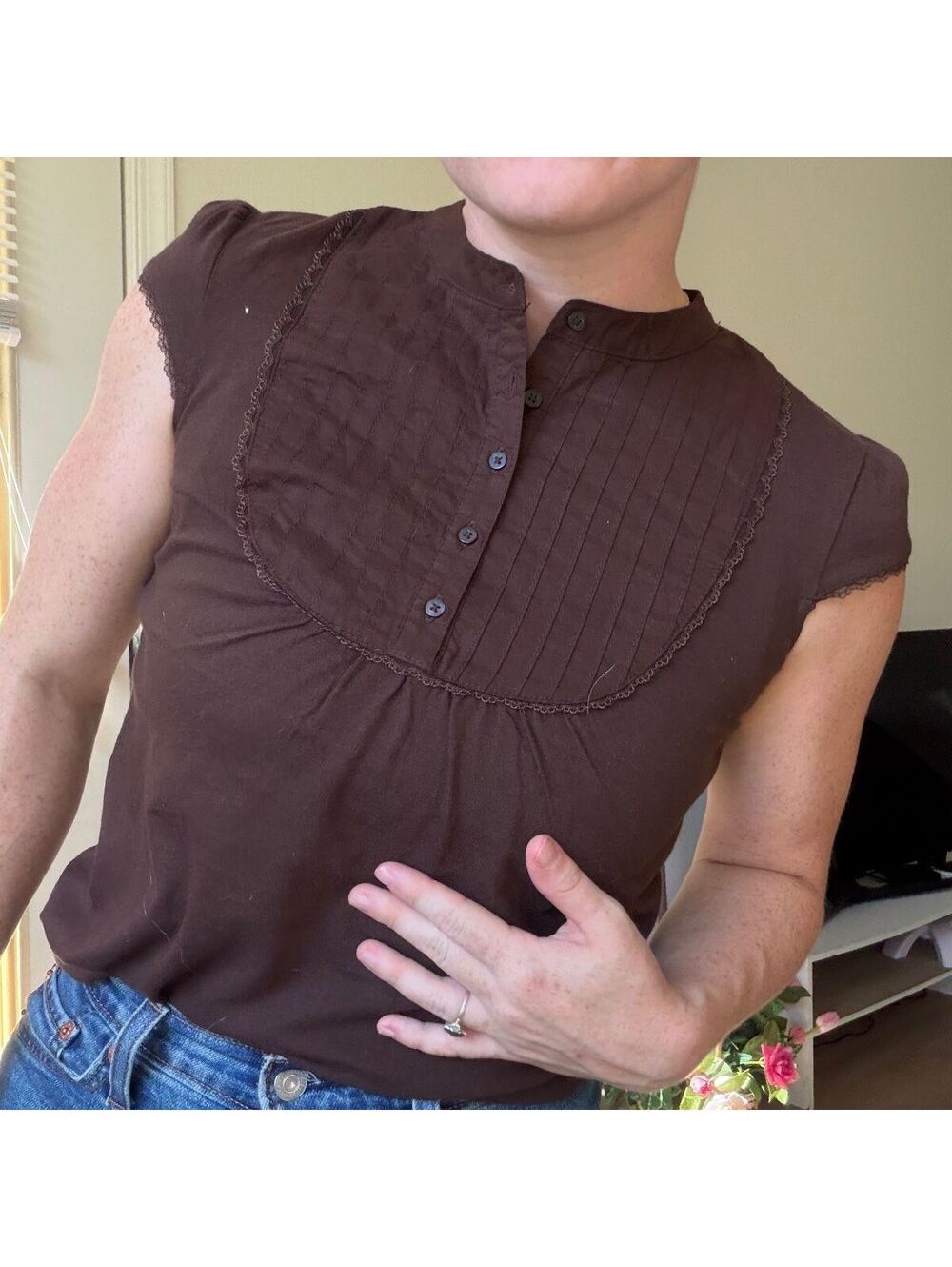 Vintage 90s brown bib blouse